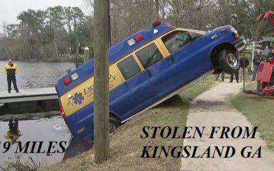 02/14/18 -Jacksonville, FL – A Running Ambulance Was Stolen From Kingsland GA With A Dead Body In The Back – Ambulance Driven 19 Miles From GA To FL – Ambulance Dumped Into River