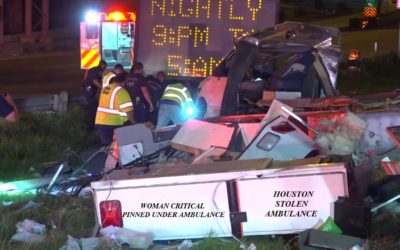 07/30/18 Houston, TX – Acute Medical Services EMS Ambulance Stolen From Ben Taub Hospital – Woman In High Speed Crash Totally Destroyed Ambulance – Woman Pinned Under Wreckage – Critical