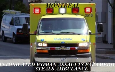 07/25/18 Montreal, Can. – Intoxicated Woman Steals Ambulance After Assaulting Paramedic – Driver Stops To Help – She Jumps Up Front – Chase – Crash – Arrested