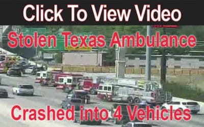 8/28/18 San Antonio, TX Man call for Ambulance and Steals San Antonio Fire Ambulance – Police chase on major highway during rush hour – Crashes into four vehicles – One vehicle rolls over.