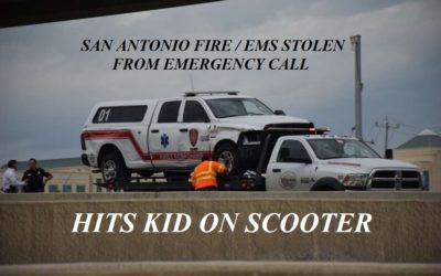 10/11/18 San Antonio, TX – Fire/EMS On Medical Call Is Stolen – Police Chase – Multiple Crashes Including Kid On Scooter and 18 Wheeler