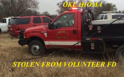 03/15/19 Okmulgee County, OK – Small F-350 Fire Truck Stolen From Volunteer Fire Department – Used To Break Into Residence By Driving Through A Gate – Suspect Escaped