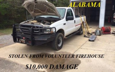 03/15/19 Theodore, AL – Brush Truck Stolen From Volunteer FD While Firefighters Were Out Fighting A Fire – $10,000 Damage To F-150