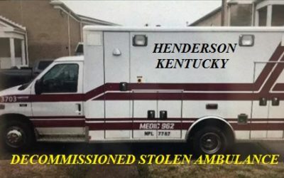 04/20/19 Henderson, KY – Stolen Decommissioned Ambulance With Loaded .45 Smith And Wesson Firearm Inside – Henderson Police Looking For It – Ambulance Found Empty