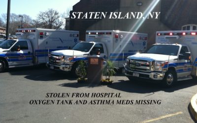 06/17/19 Staten Island, NY – Ambulance Stolen From Hospital – Ambulance Found Abandoned – A Small Oxygen Tank And Asthma Medications Were Stolen From The Ambulance – Suspect Escaped