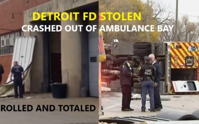 11/10/19 Detroit, MI – Man Enters Firehouse Undetected – Steals Ambulance – Smashes Right Through Garage Door – On I-75 Police See Ambulance Rollover Hit Another Vehicle – Total Loss To Ambulance – 2nd Ambulance Stolen This Year