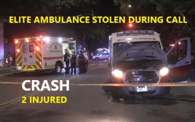 8/13/20 Chicago, IL – An Elite Ambulance Was Stolen While Treating A Patient 45 Minutes Later The Ambulance With Lights On Crashed Into A Passenger Car – 2 Injured – Ambulance Thief Ran Off – Escaped