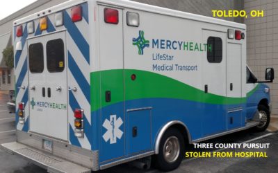 8/15/20 Toledo, OH – Mercy Health St. Vincent’s Medical Center Lifestar Ambulance Stolen From Hospital – 3 County Pursuit By Multi Agencies – Tires Deflated – Texas Man Arrested