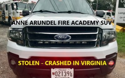 11/16/20 Anne Arundel, MD – Homeless Man Steals Anne Arundel Fire Academy Marked SUV – Found Crashed In Virginia By State Police