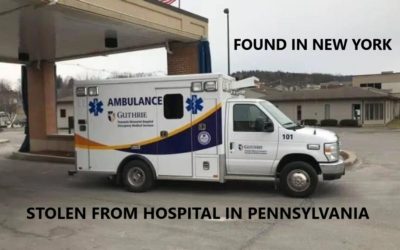 2/23/21 Sayre, PA – Ambulance Stolen From Robert Packer Hospital In Bradford County – Found In NY