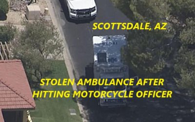 6/29/21 Scottsdale, AZ – Man And Woman – Traffic Stop – Deliberately Backed Over Motorcycle Officer – Crashes – Steals Ambulance – Abandoned – Escaped