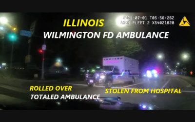 7/1/21 Joliet, IL – 58 Year Old Man Steals Wilmington FD Ambulance From Saint Joseph’s Medical Center – Long High Speed Pursuit – Hits Civilian Cars – Rolls Over And Totals Ambulance