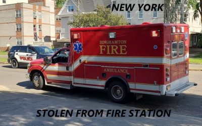 8/24/21 Binghamton, NY – Fire Department Ambulance Stolen From Front Of Fire Station – Police Found FD Ambulance Abandoned – Suspect Escaped