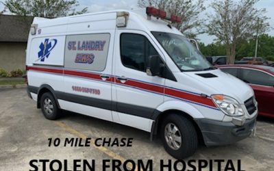 9/9/21 St. Landry Parish, LA – Man Steals St. Landry EMS Ambulance From Ochsner Lafayette Hospital – 10 Mile Police Chase – Jumps Out Window Of Ambulance At Another Medical Facility – Captured – Says Long Wait At Other Hospital