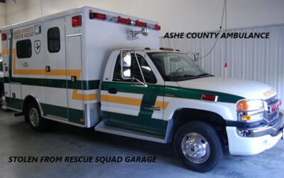 1/20/22 Ashe County, NC – Ambulance Stolen From Rescue Squad Unattended Garage – Man Breaks Window – Steals Ambulance – Man Breaks Into Home With Ambulance In Front – Captured During Breaking And Entering
