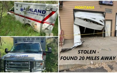 7/22/22 Ashland, MT – Ambulance Stolen From Unattended Firehouse During The Night – Smashed Through The Garage Door – Found 20 Miles Away Abandoned