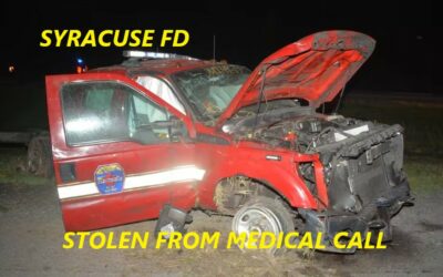 7/24/22 Syracuse, NY – Fire Department Medical Pick Up Stolen From Medical Call – Police Chase – Suspect Hit Medium – Wrong Way On Highway – Rolled Several Times