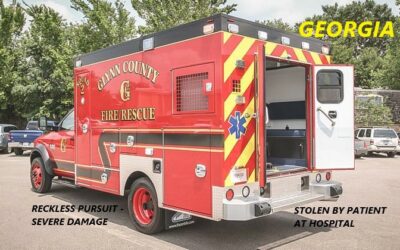8/22/22 Glynn County, GA – 20 Year Old Patient Steals Glynn County Fire Rescue Ambulance Just As They Arrived At SE Georgie Brunswick Hospital – Reckless 80 MPH Pursuit – Ran Vehicles Off Road – Spike Strips Then Severe Damage Off Road – Ran Captured