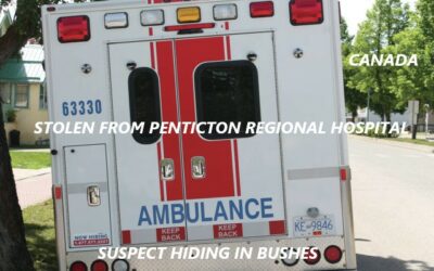 1/17/23 Penticton, Can – Ambulance Stolen From Penticton Regional Hospital – Located A Few Blocks Away – Suspect Found Hiding In Bushes