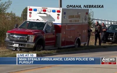 10/7/23 Omaha, NE – Ambulance Stolen From Hospital – Firefighters Ran After It – Drove Against Oncoming Traffic – Stop Stick Used – Suspect Taken Into Custody