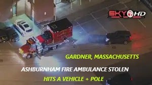 11/29/23 Gardner, MA – Man Steals Ashburnham Fire Ambulance From Hospital – Chase Through Multiple Towns – Hits A Vehicle And A Pole – Serious Damage – Arrested