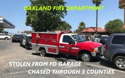 7/8/24 Oakland, CA – Man Sneaks Into Fire Station While Crew Is On Another Call – Steals Brush Truck – 3 County Police Chase – Damaged Vehicle – Spike Strips – Captured