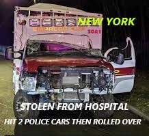 9/17/24 New Rochelle, NY – Empress EMS Ambulance Stolen From Hospital – Long Police Chase – Crashed Into Police Cars – Hit Telephone Pole And Rolled Over – Total Wreck – Arrested – Taken To Hospital