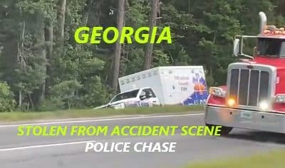 6/9/25 Effingham County, GA – Two Men In A Crashed Vehicle Steal Effingham County Ambulance From Accident Scene – Police Chase – Hits Police Car – Spike Strips – Crashes Into Ditch – Arrested
